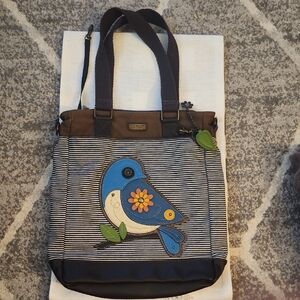 Chala Navy and Black Tote with Blue Bird Design